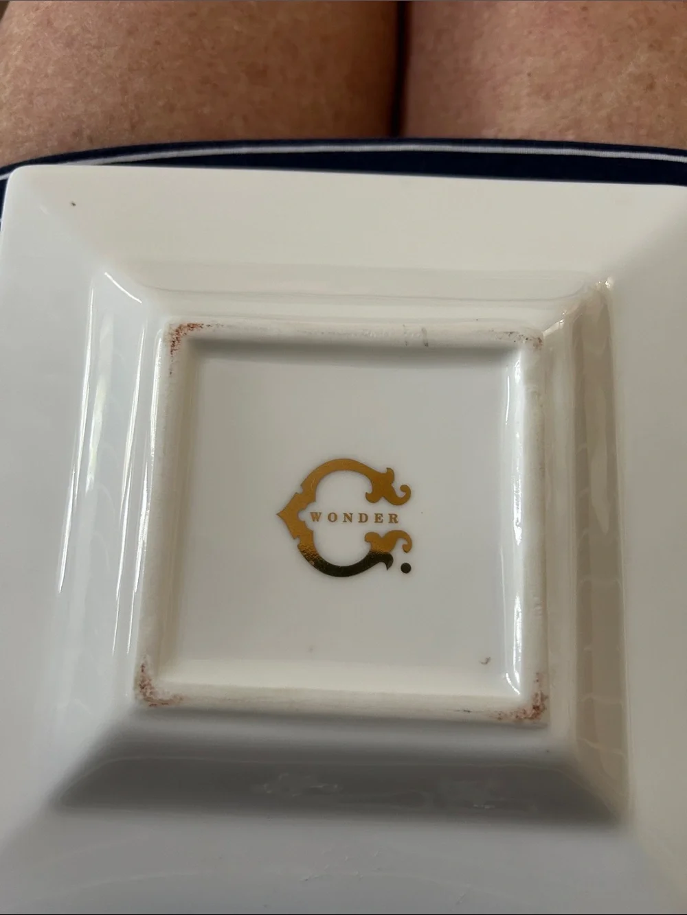 Gold Dog Accent Tray with Navy Geometric Border